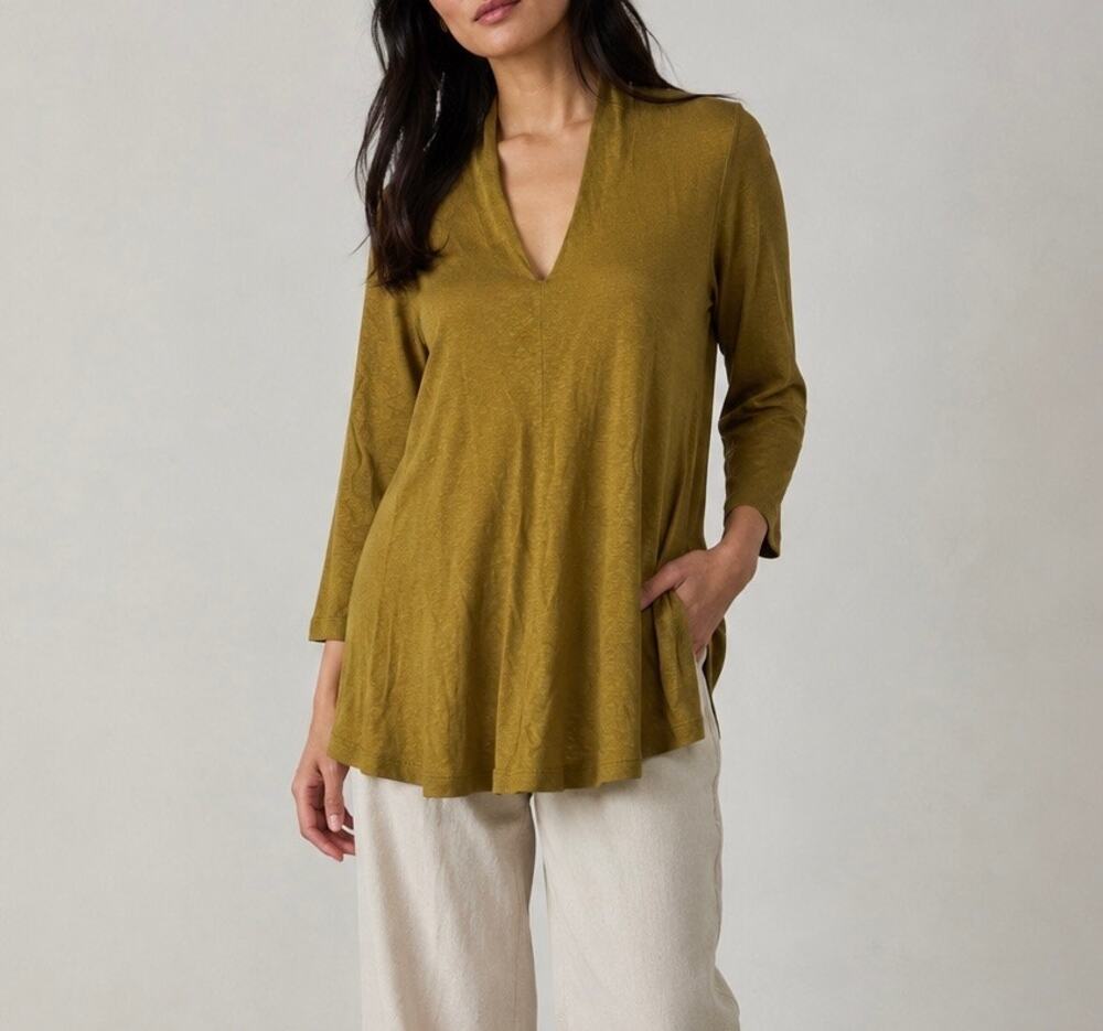 Alembika Linen Blend V-Neck Lagenlook Tunic Blouse Minimalist Capsule Size 0/XS